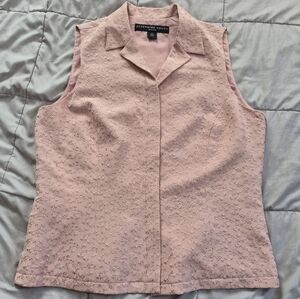 Josephine Chaus Pink Silk Floral Jacquard Collared Sleeveless Blouse, Size 12